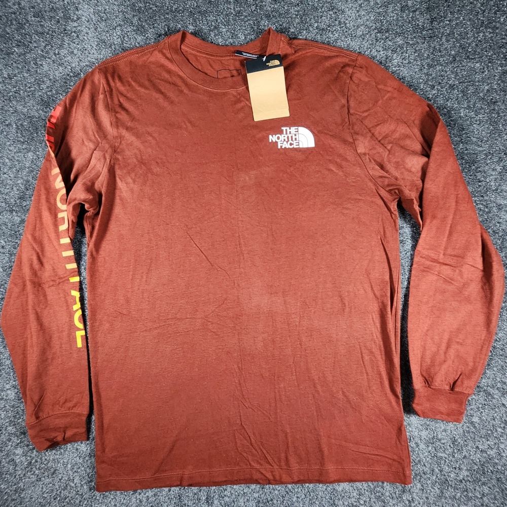 NWT The North Face Long Sleeve T-Shirt Mens L Rust Orange Graphic Sleeve Logo - Picture 2 of 6